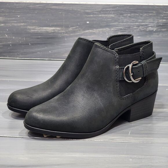 Clarks Adreena Field Booties Black Leather 6M Zip Up Ankle Booties Buckle Detail - Picture 2 of 13